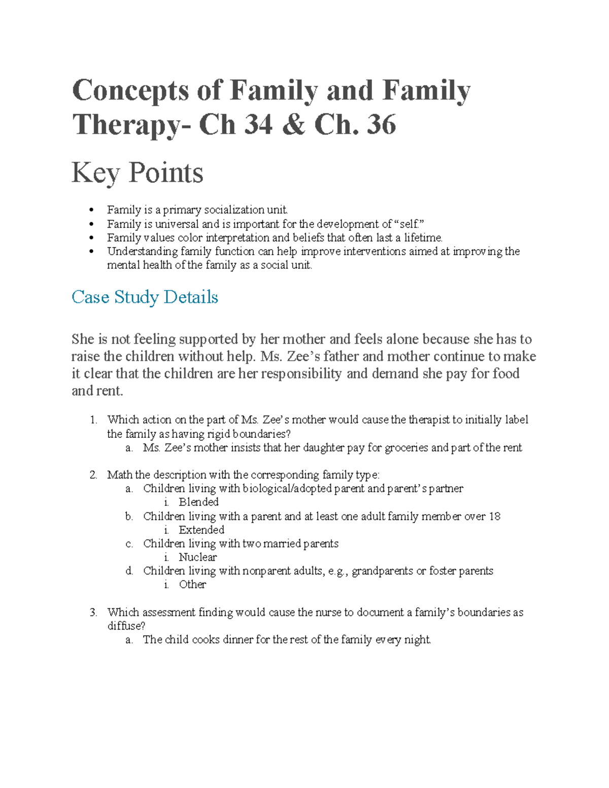 Concepts of Family and Family Therapy - 36 Key Points Family is a ...
