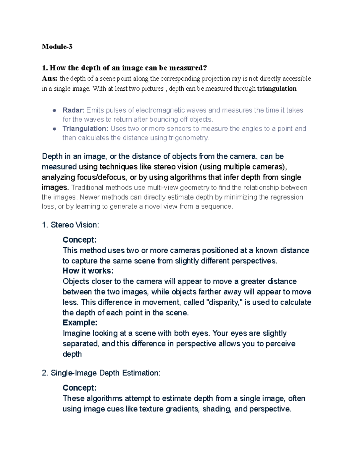 Notes Module-3 1 - Module- 1. How the depth of an image can be measured ...