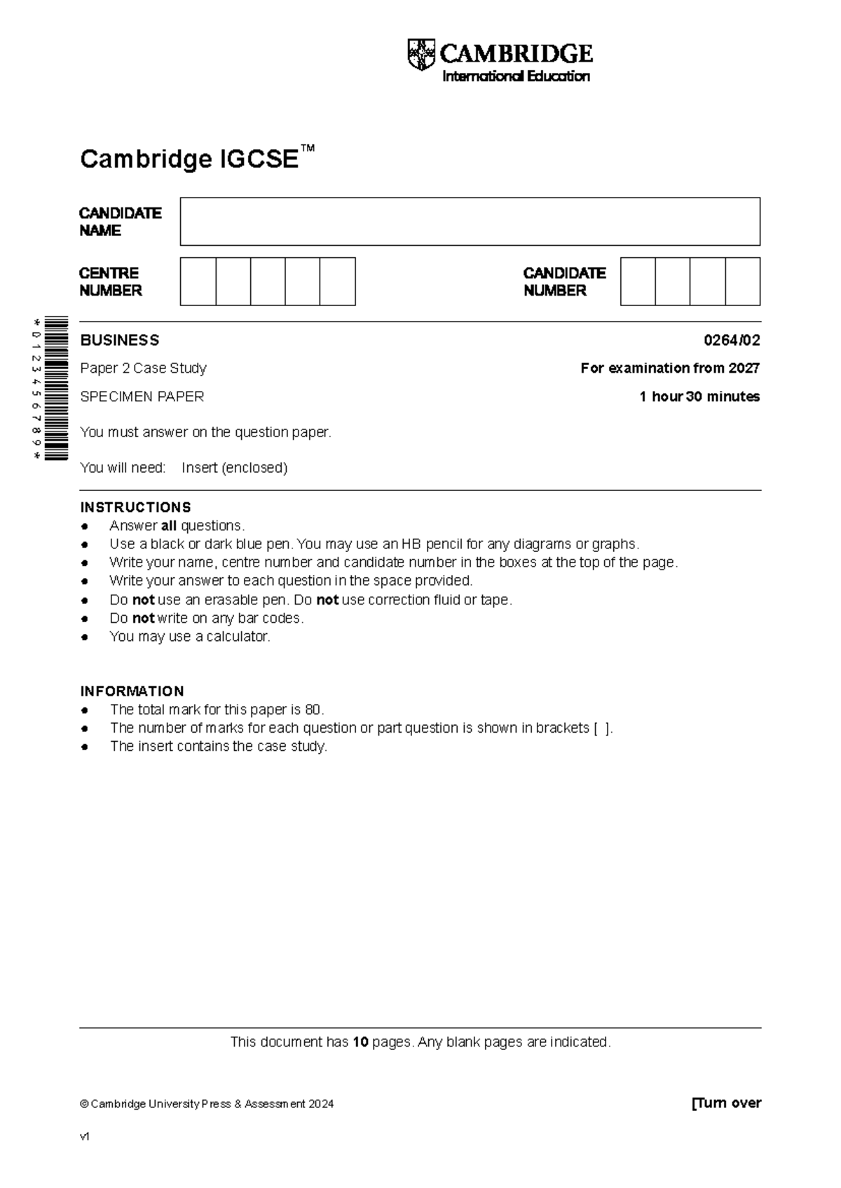 Cambridge Paper 2 Case Study Specimen Exam 2027 - 1.5 Hours - Studocu