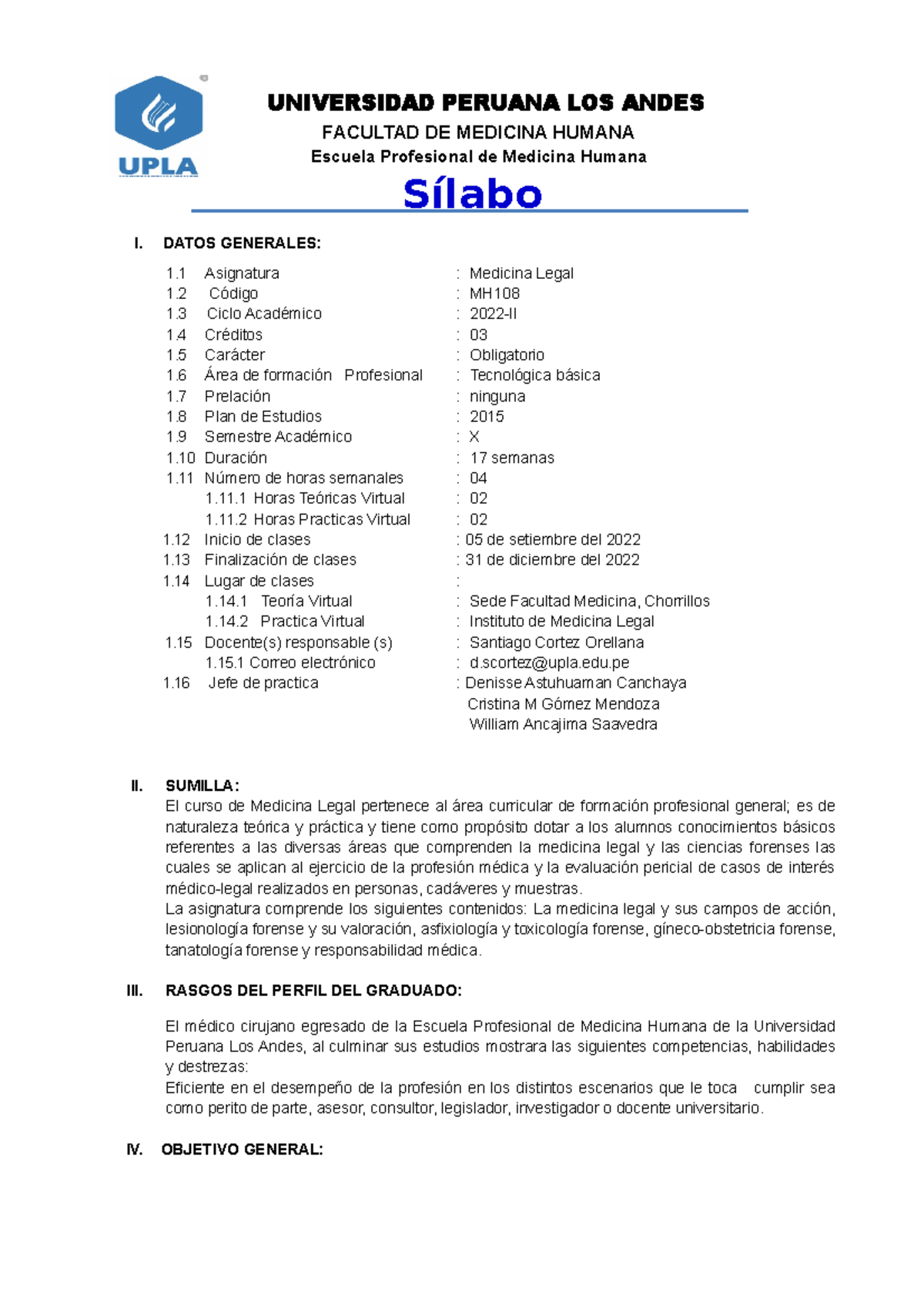 Sílabo de Medicina Legal MH 2022-II - Plan de Estudios 2015 - Studocu