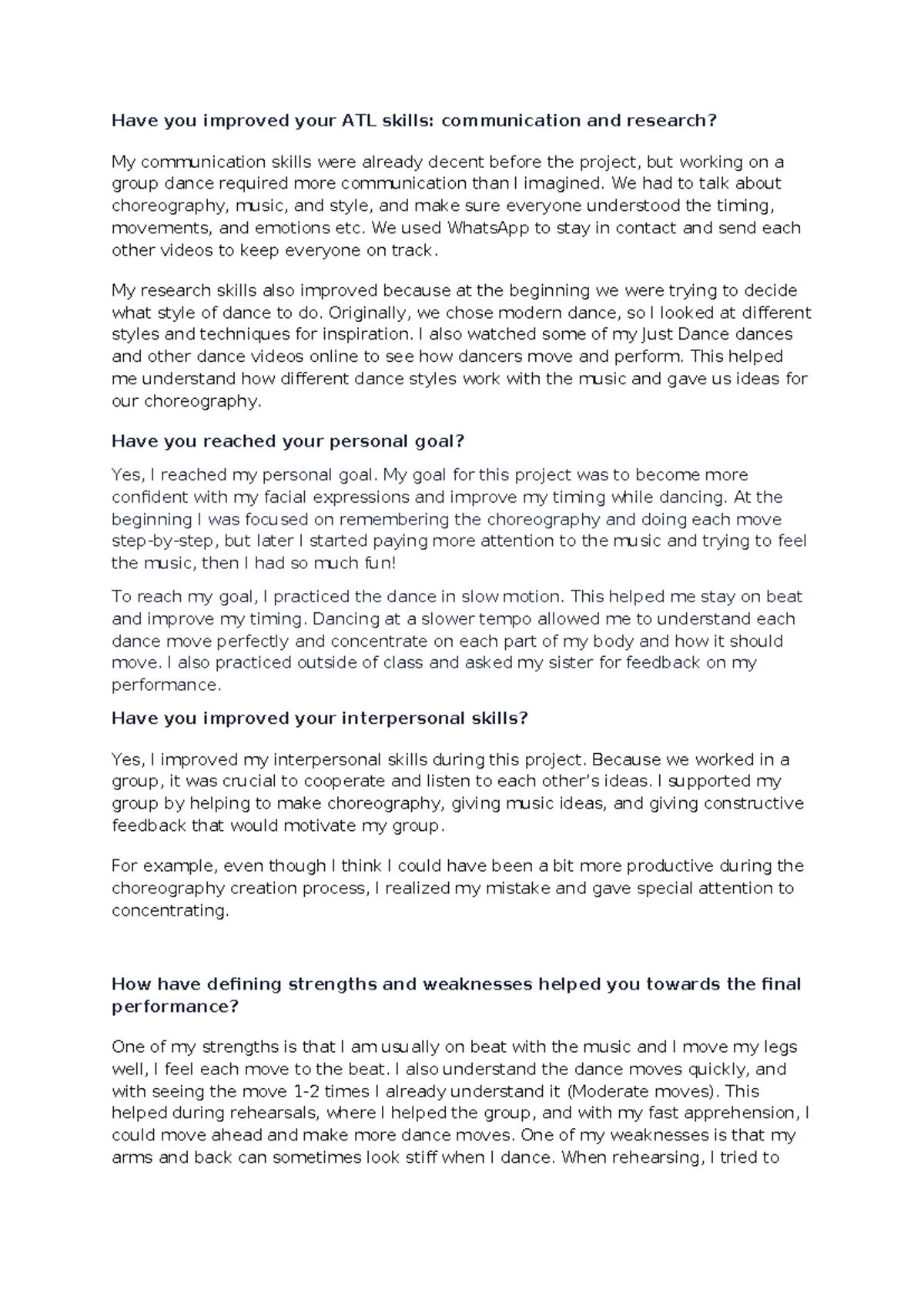 Crit D- Dance Reflection: Enhancing ATL Skills in Group Choreography ...