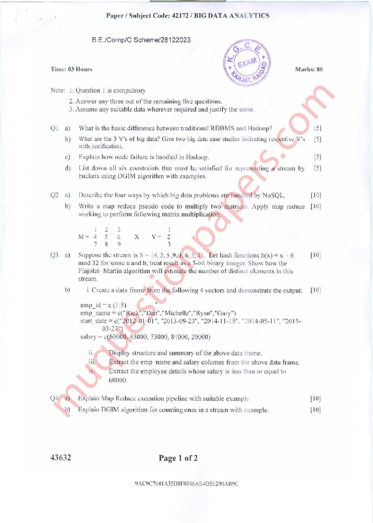 Code: 42172 BIG DATA ANALYTICS G.C.E FINAL EXAM 2023 - 3 Hours - Studocu