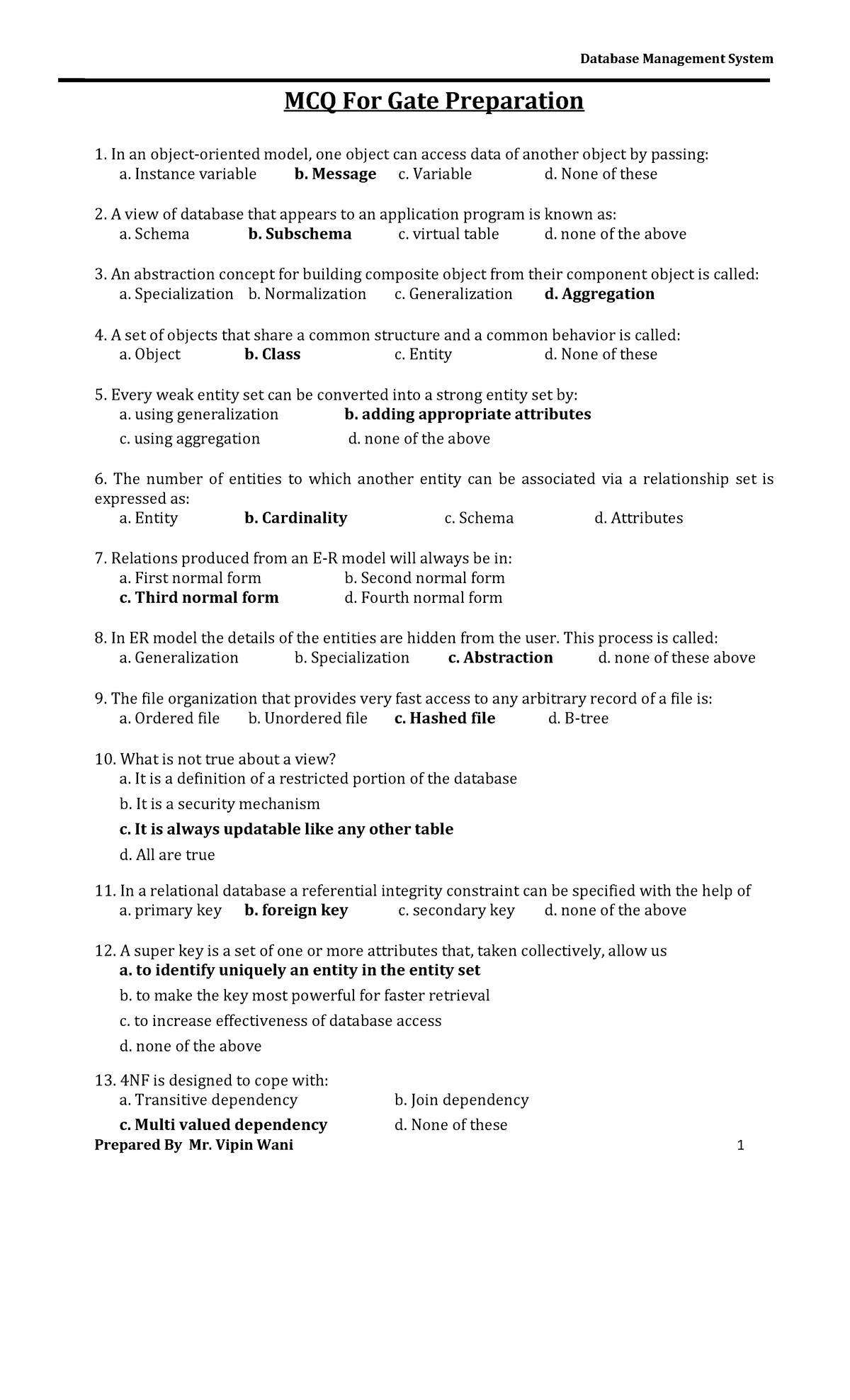 DBMS MCQ for GATE Prep: Comprehensive Question Bank - Studocu