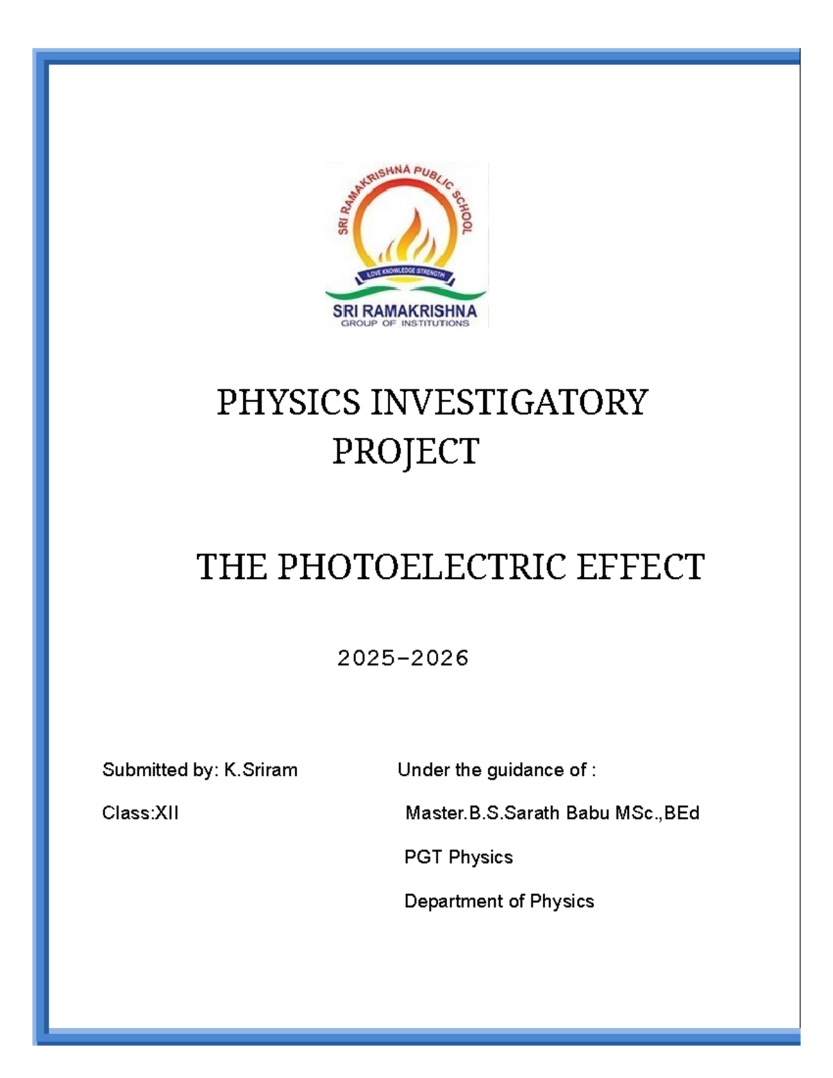 PHYSICS XII Investigatory Project: The Photoelectric Effect - Studocu