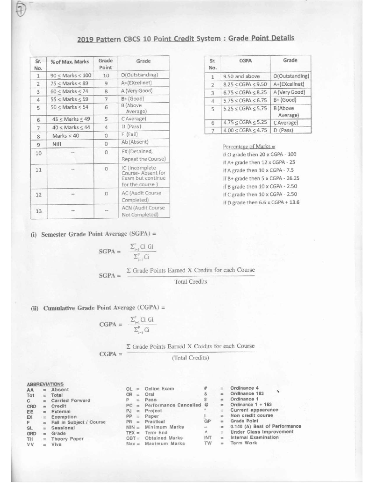 2019 CBCS 10 Point Credit System Grade Point Details - Studocu