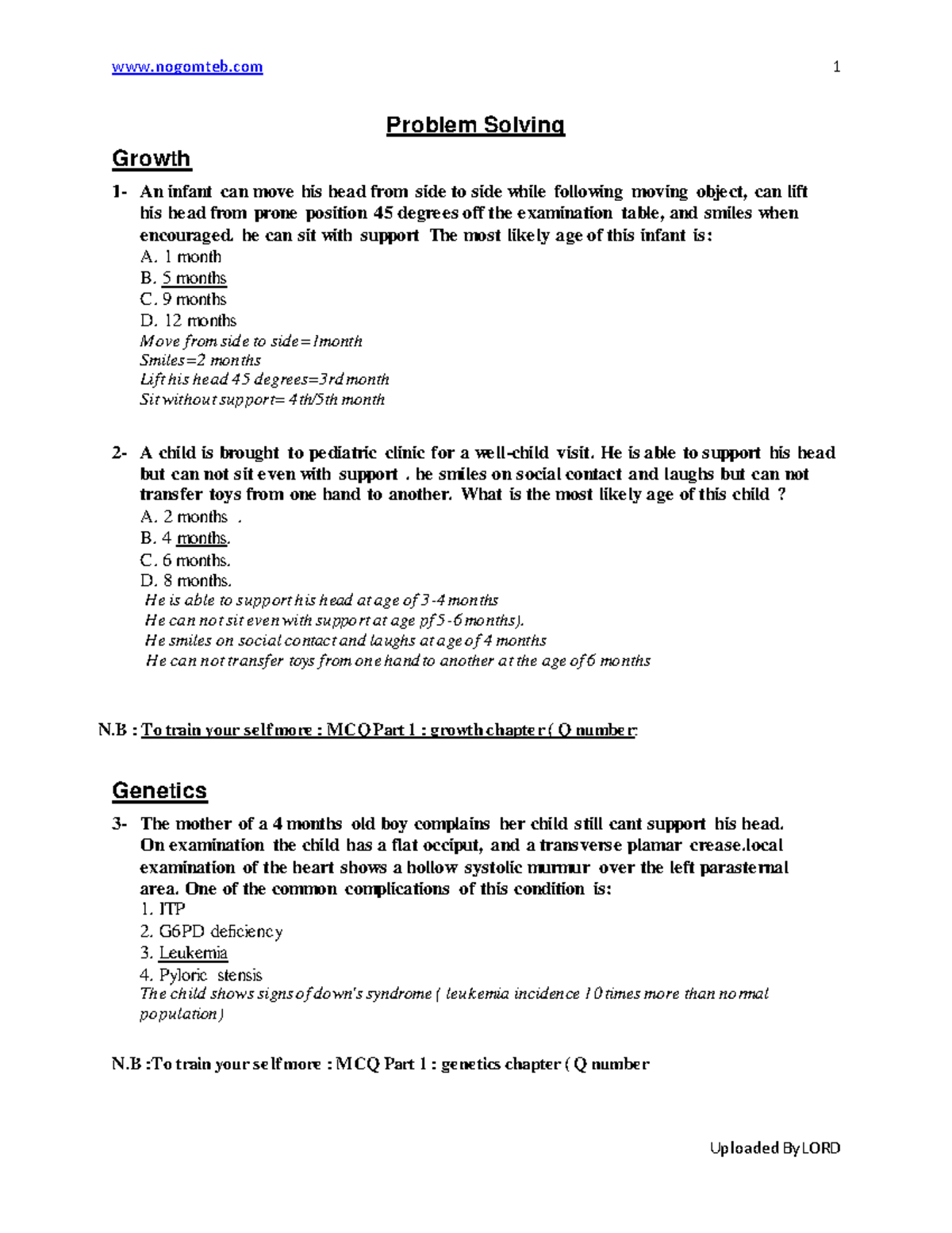 Problem solving-with-answers - Problem Solving Growth 1- An infant can ...