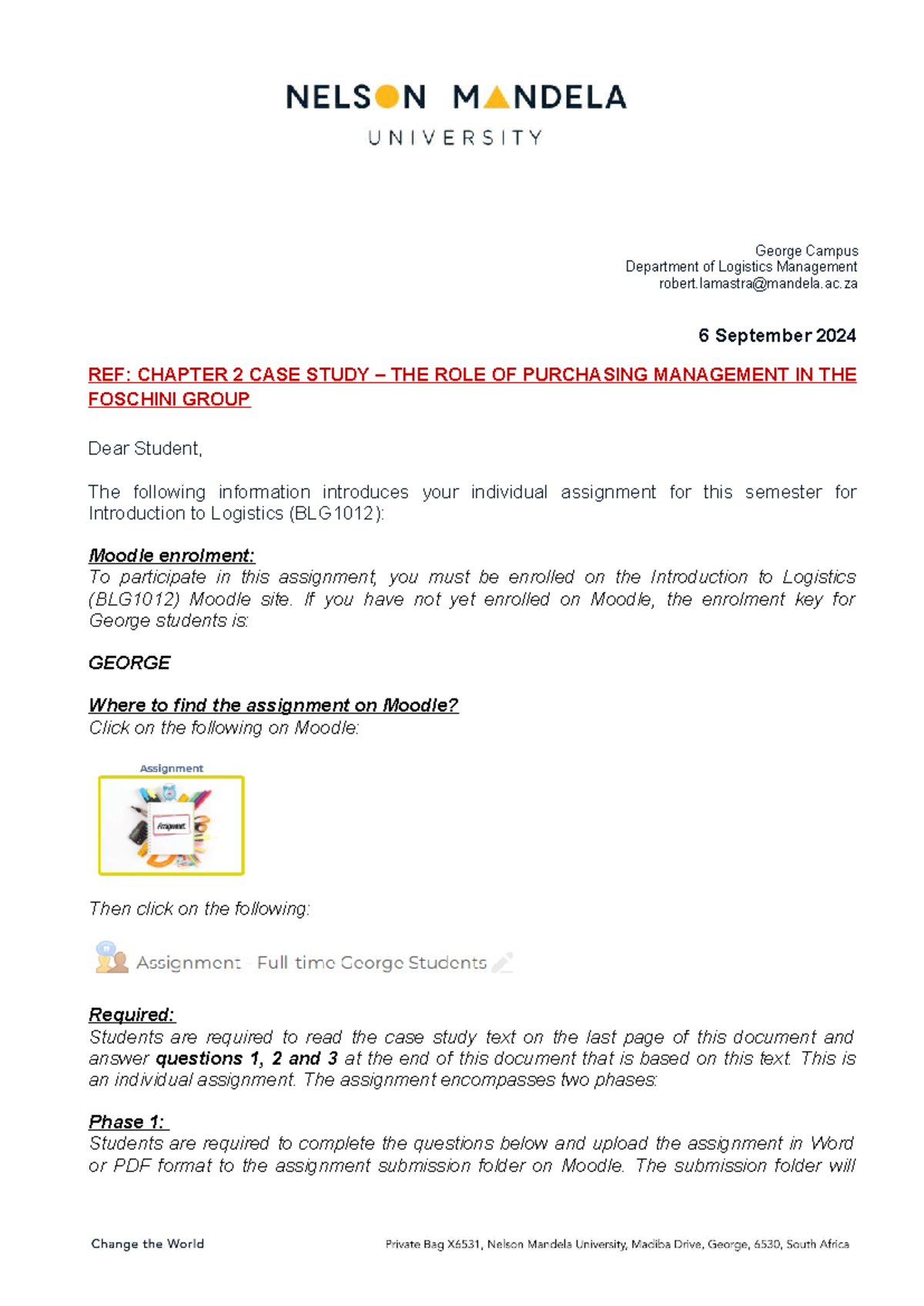 BLG1012 Introduction to Logistics - Chapter 2 Case Study Assignment ...