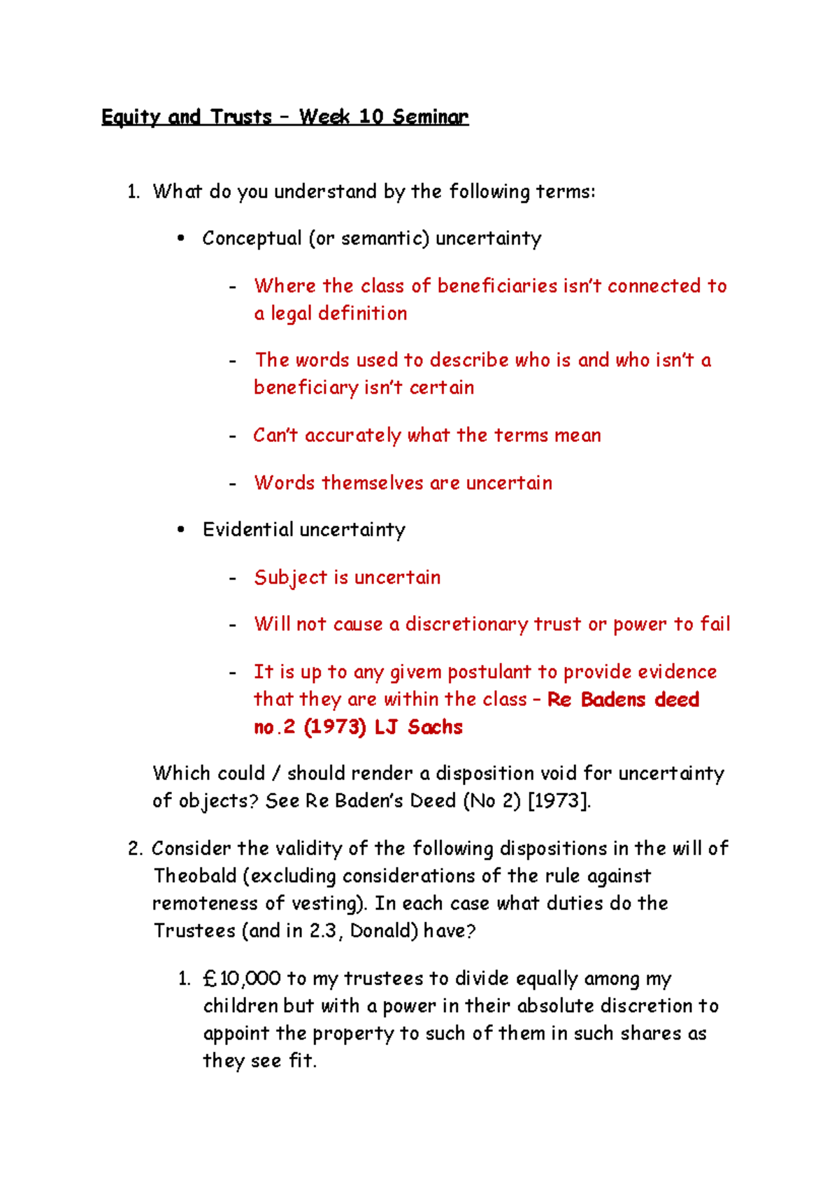 Equity and Trusts - Week 10 Seminar Lecture Notes - Studocu
