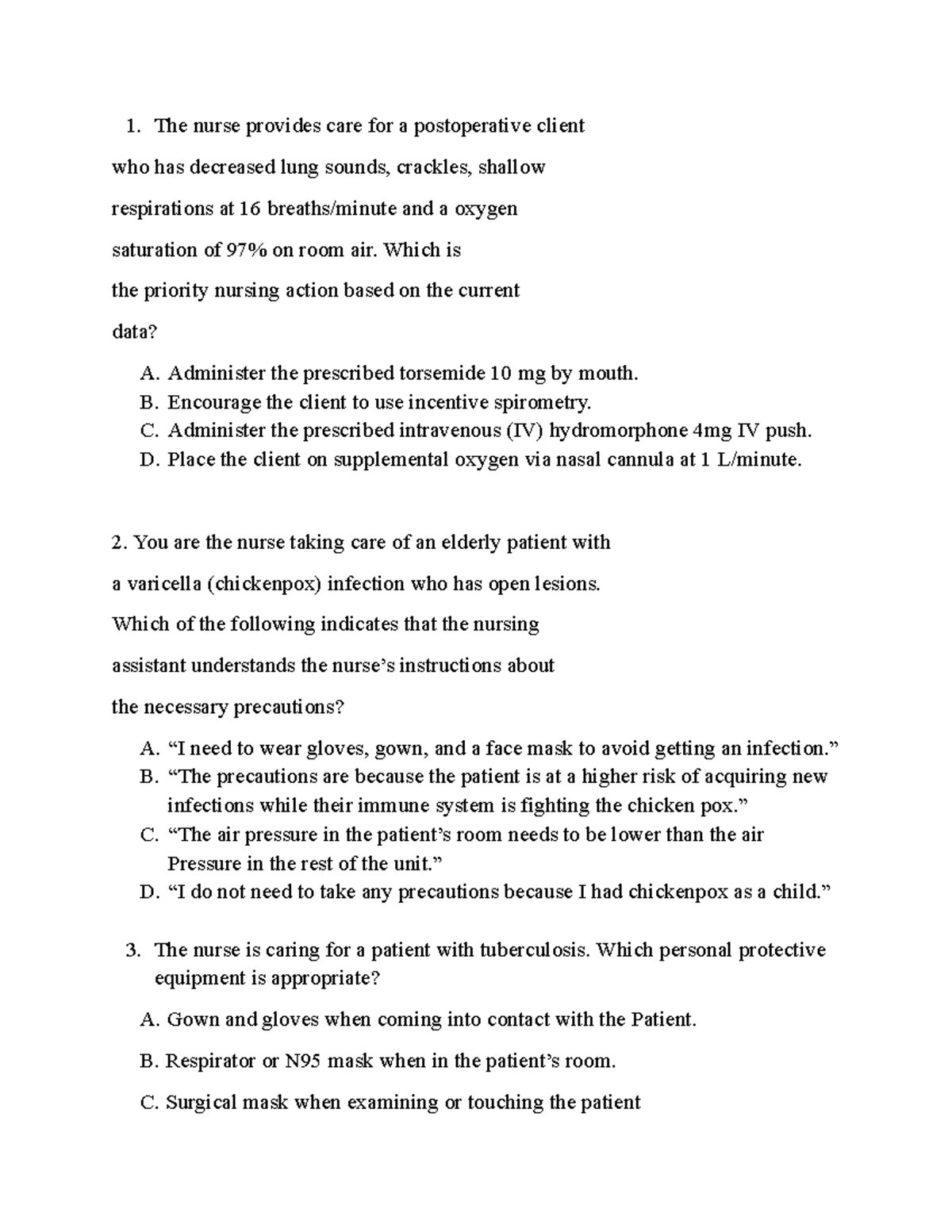 EXAM 2 Practice Questions for Nursing Care (NUR 3250) - Studocu