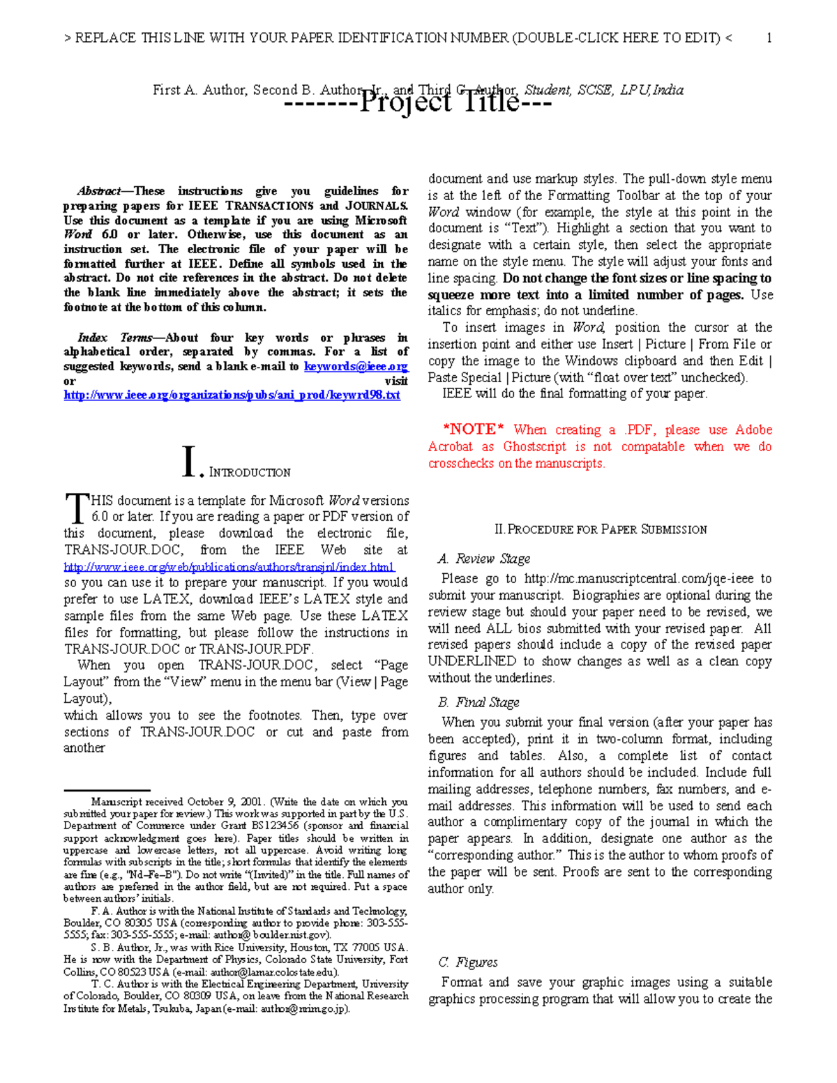 IEEE Project Report Template for Paper Submission Guidelines - Studocu