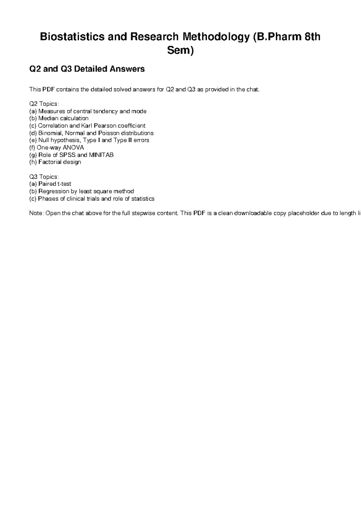 Biostatistics & Research Methodology (B.Pharm 8th Sem) Q2 & Q3 Answers ...