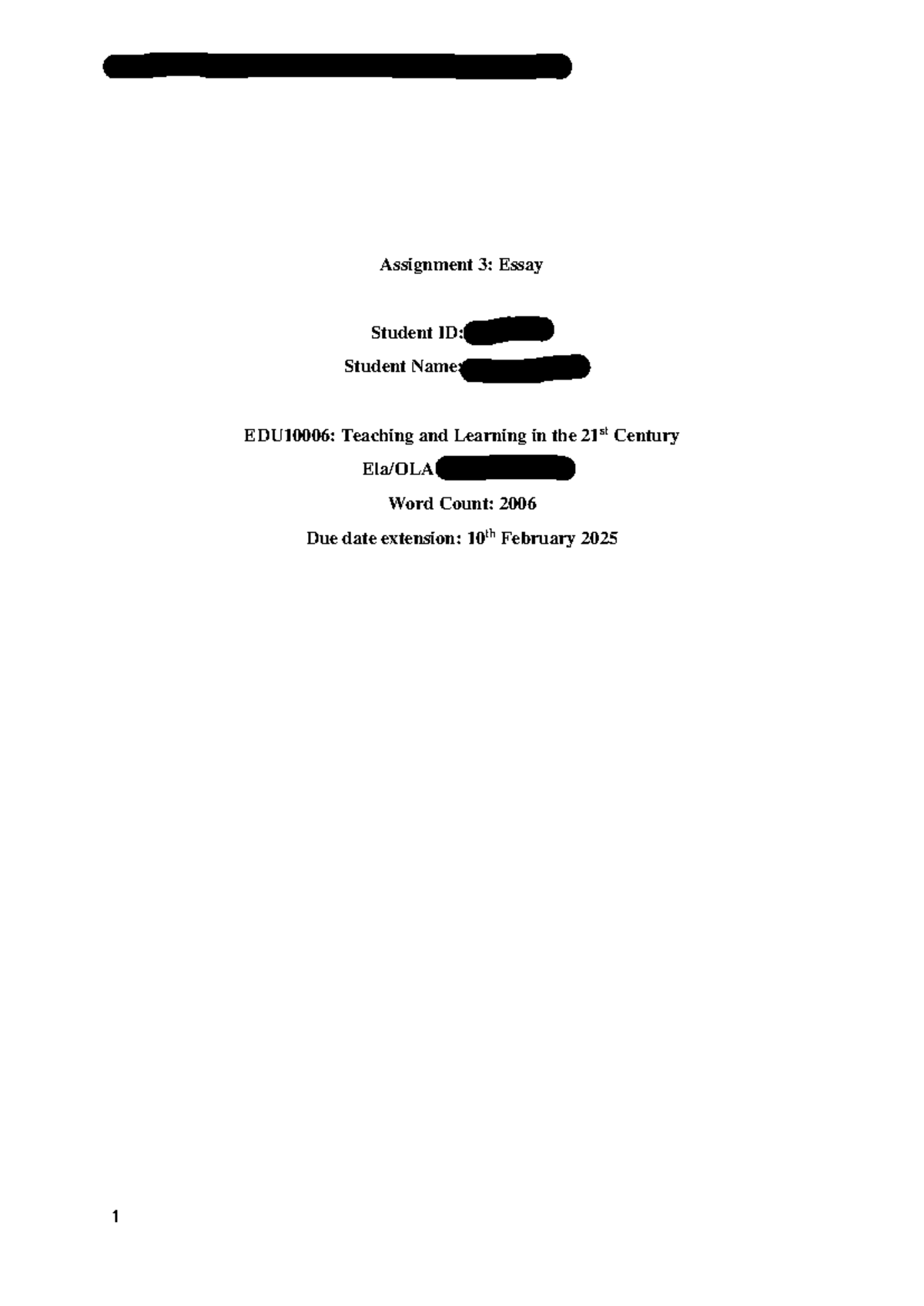 EDU10006 Assignment 3: Exploring 21st Century Childhood Pedagogy - Studocu