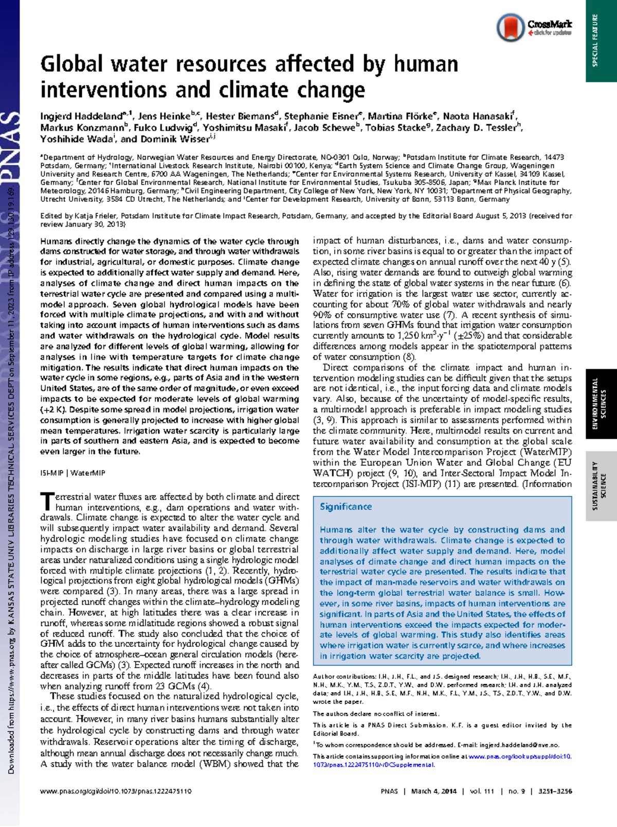 Human Impacts and Climate Change on Global Water Resources Dynamics ...