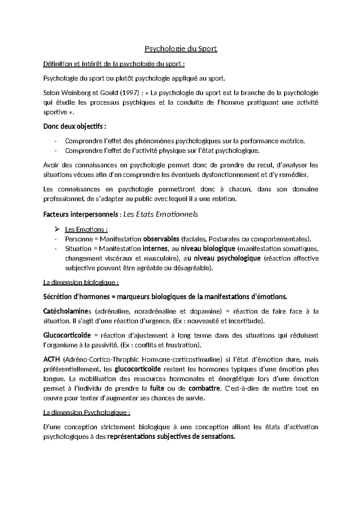 Psychologie - physio - Psychologie du Sport Définition et Intérêt de la ...