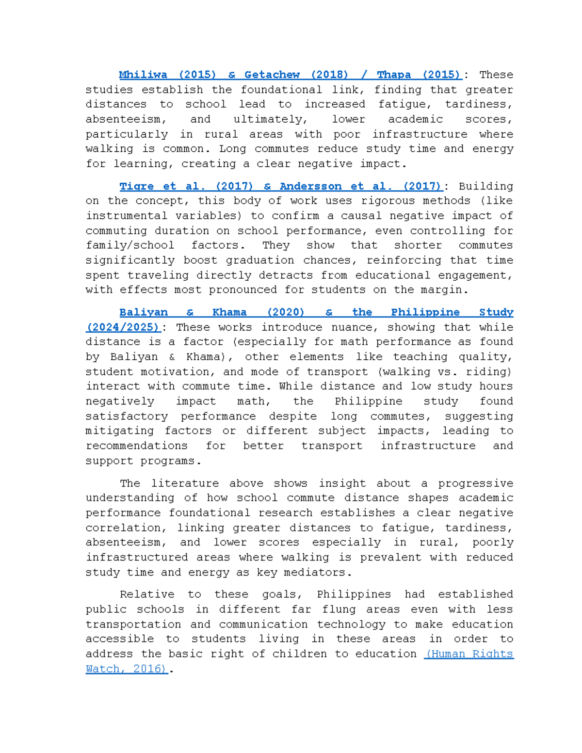 RRL - Impact of Long School Commutes on Academic Performance - Studocu