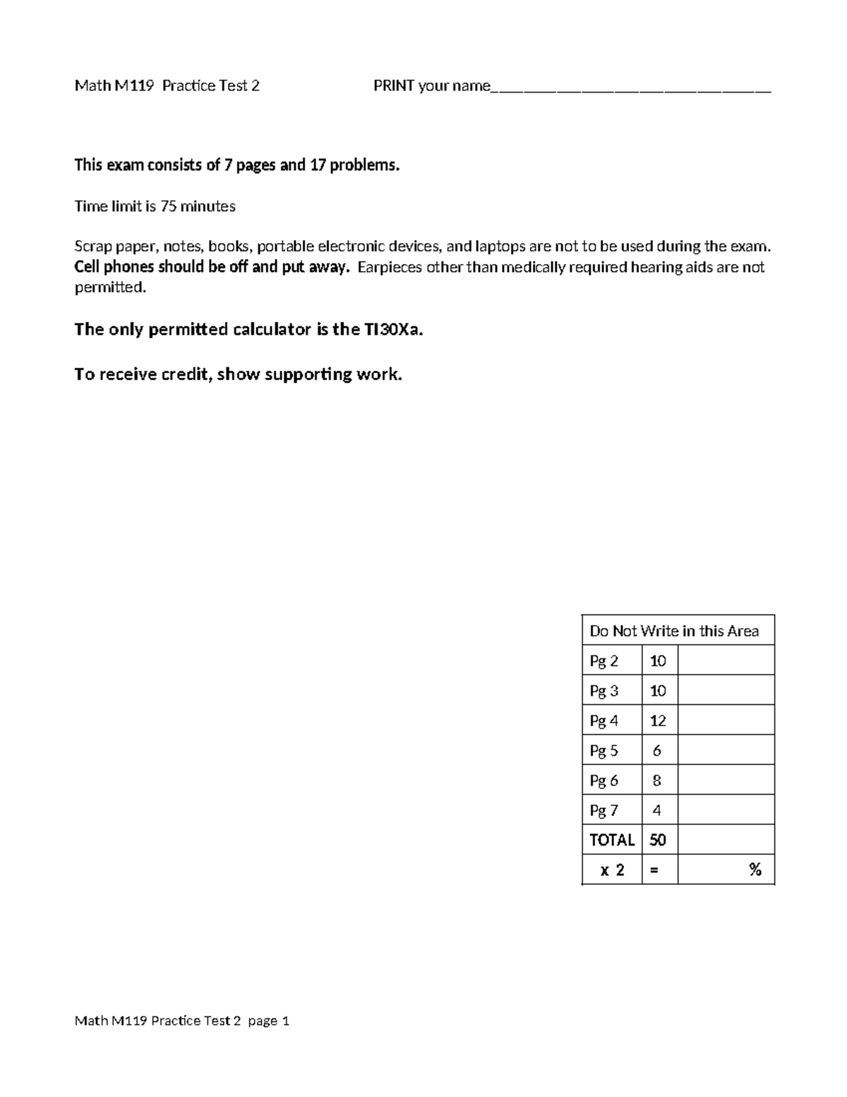 Math M119 Practice Test 2 - Bittinger Chapter 1 & 2 Review - Studocu