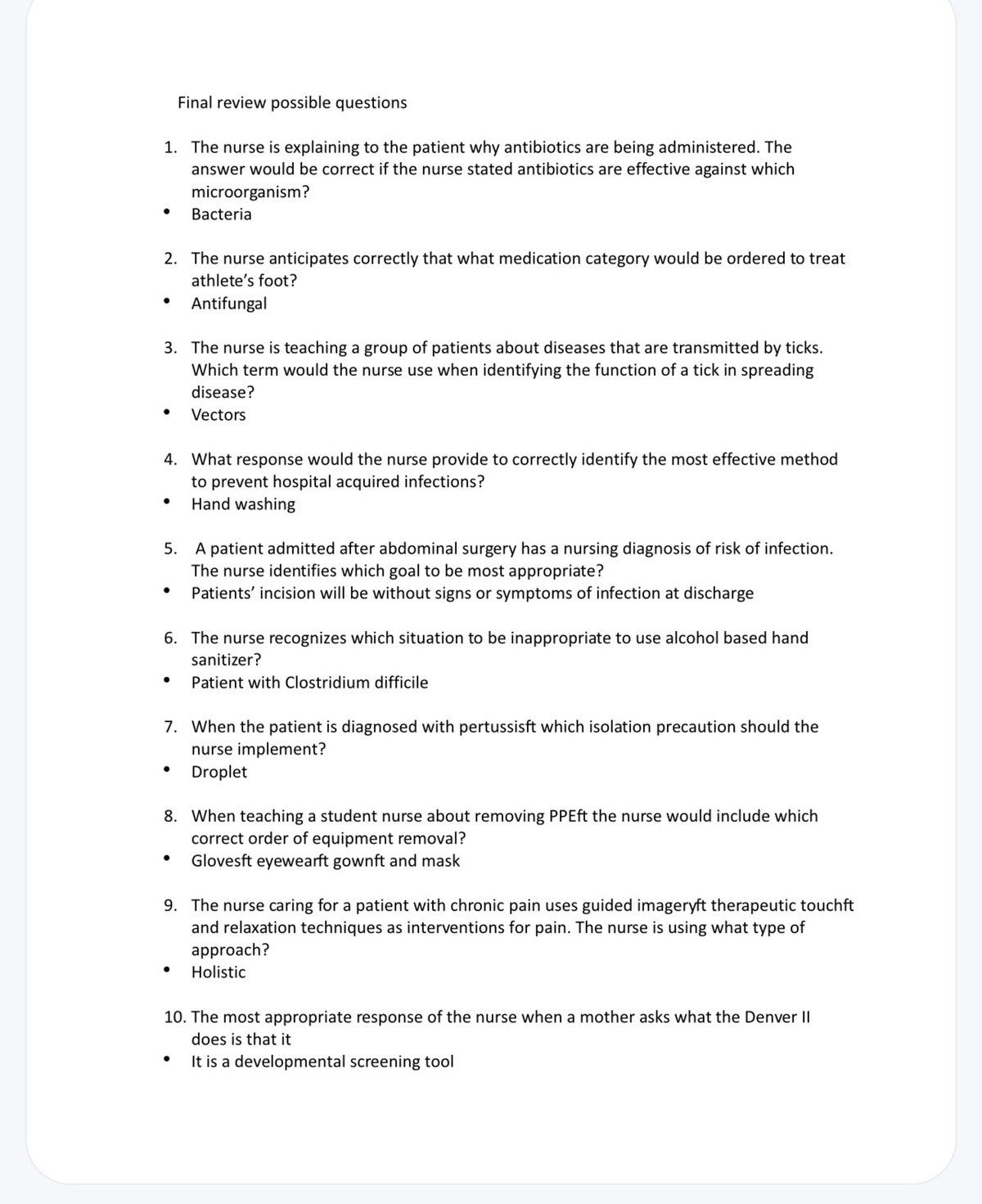 NUR 101 Final Review Questions and Key Study Notes - Studocu