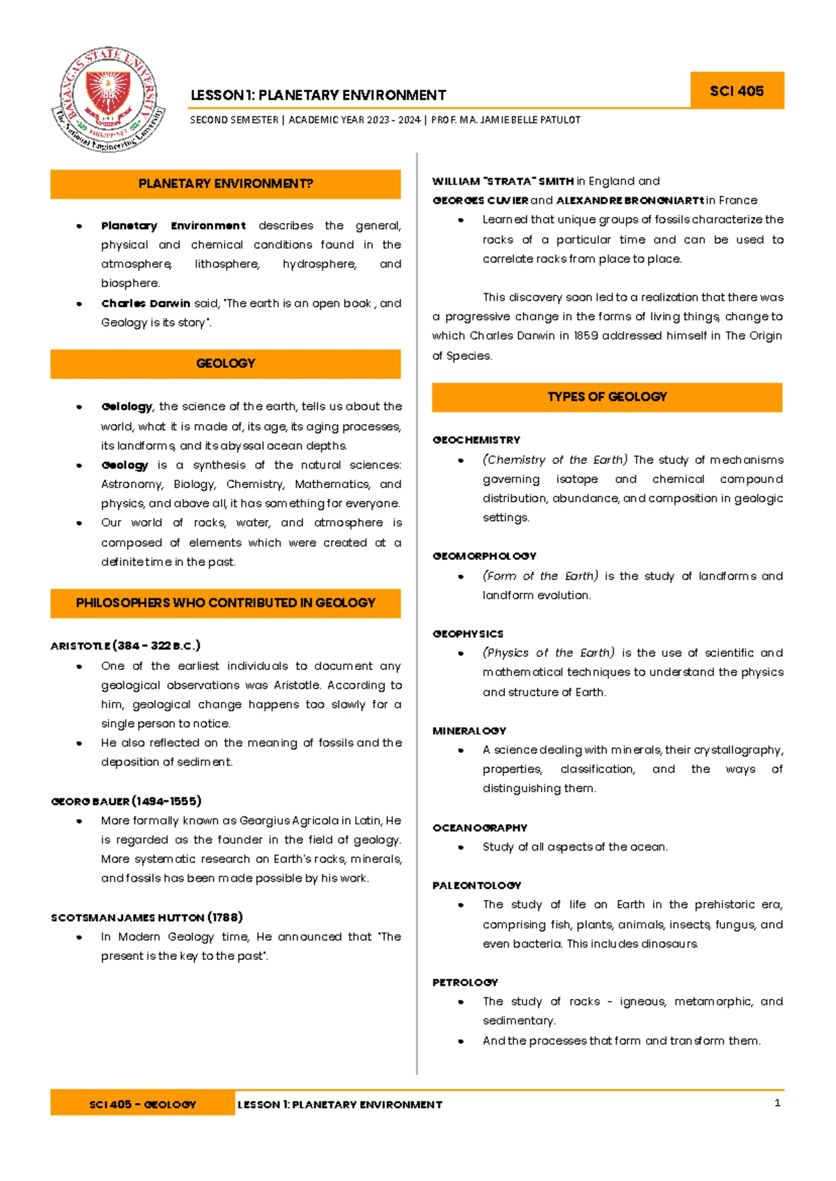 GeoE 402 - Geology - Comprehensive Notes on Earth's Evolution and ...