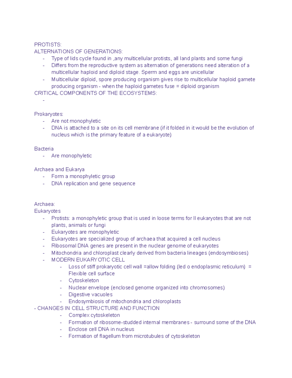 BIO TEST 3 - test 3 lecture notes/ my test review - PROTISTS ...