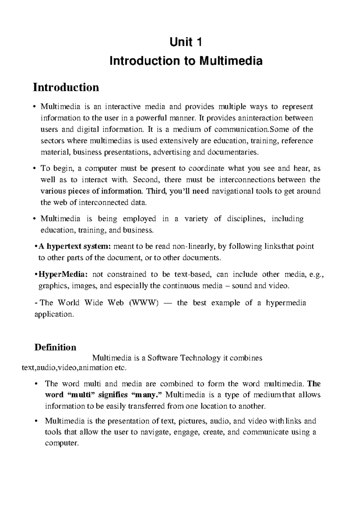 Unit 1: Introduction to Multimedia Concepts and Applications - Studocu