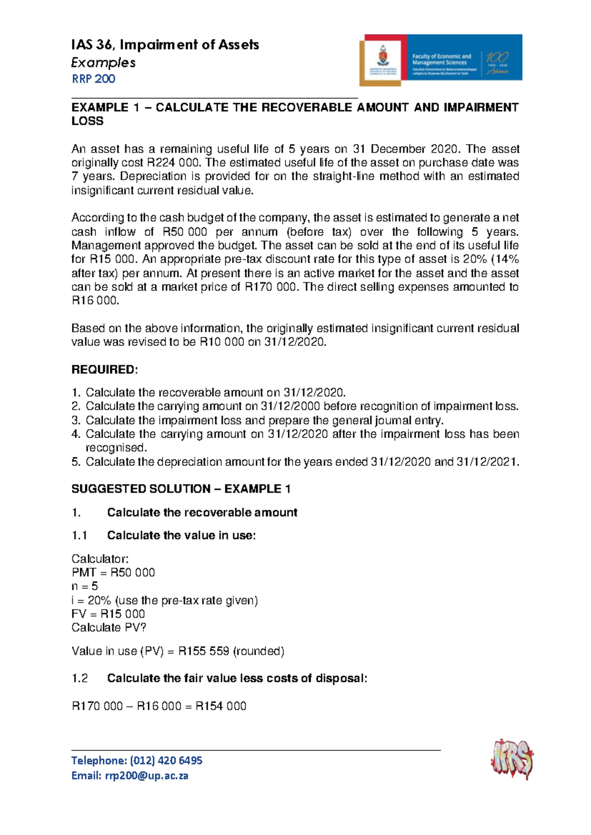 IAS 36: Impairment of Assets Examples and Solutions - Studocu