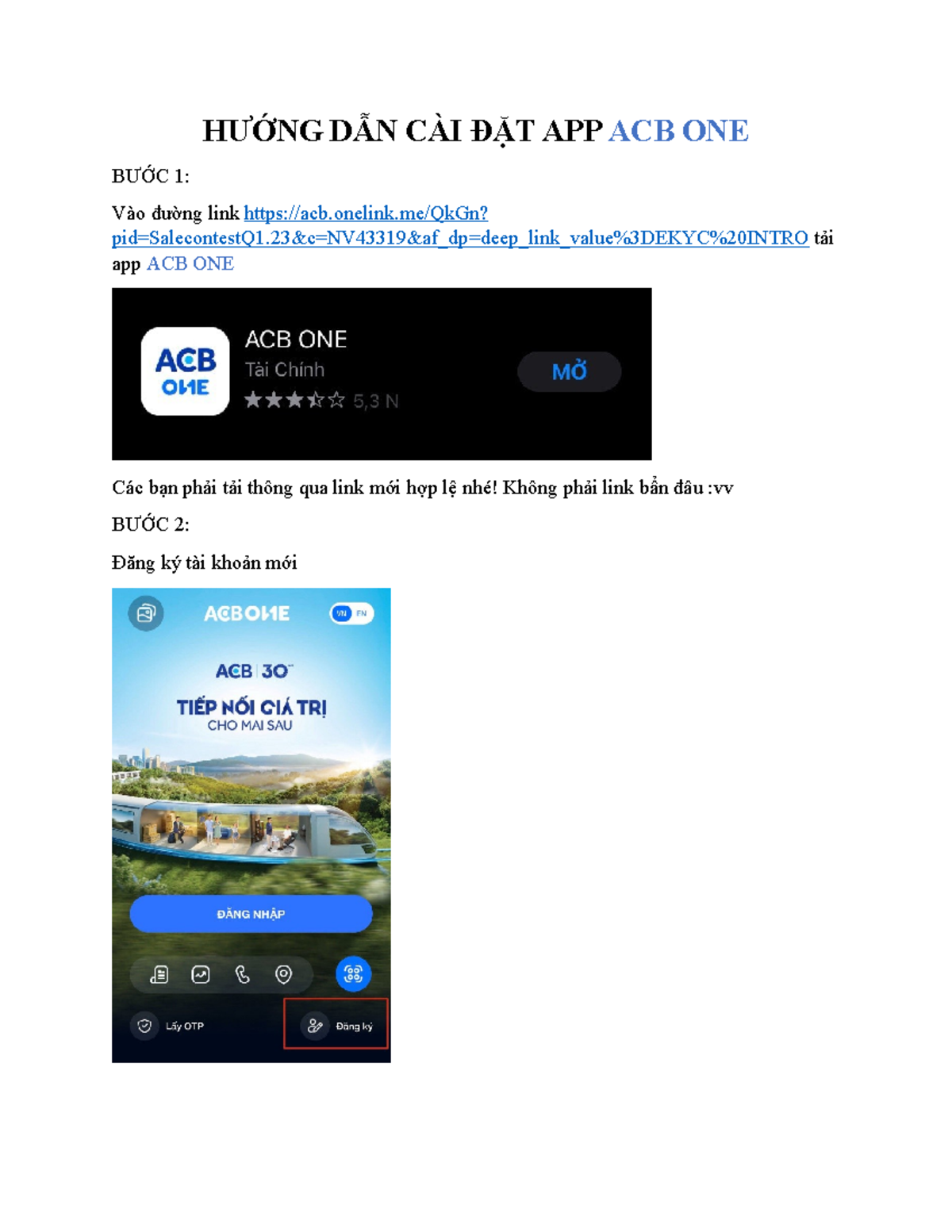 HƯỚNG DẪN CÀI ĐẶT ỨNG DỤNG ACB ONE MỚI NHẤT 2023 - Studocu