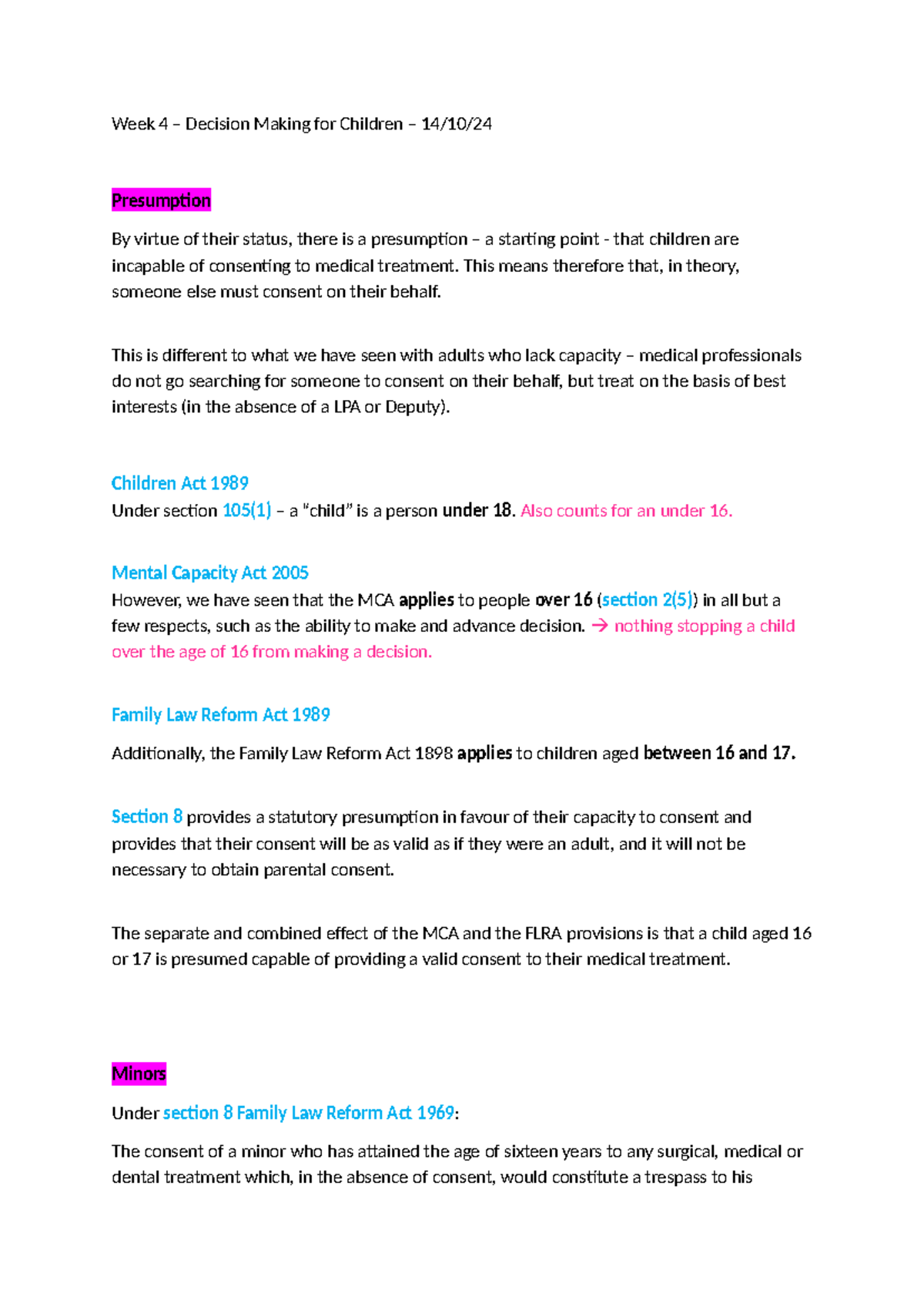 Lecture 4 - Decision Making for Children: Consent and Capacity Issues ...