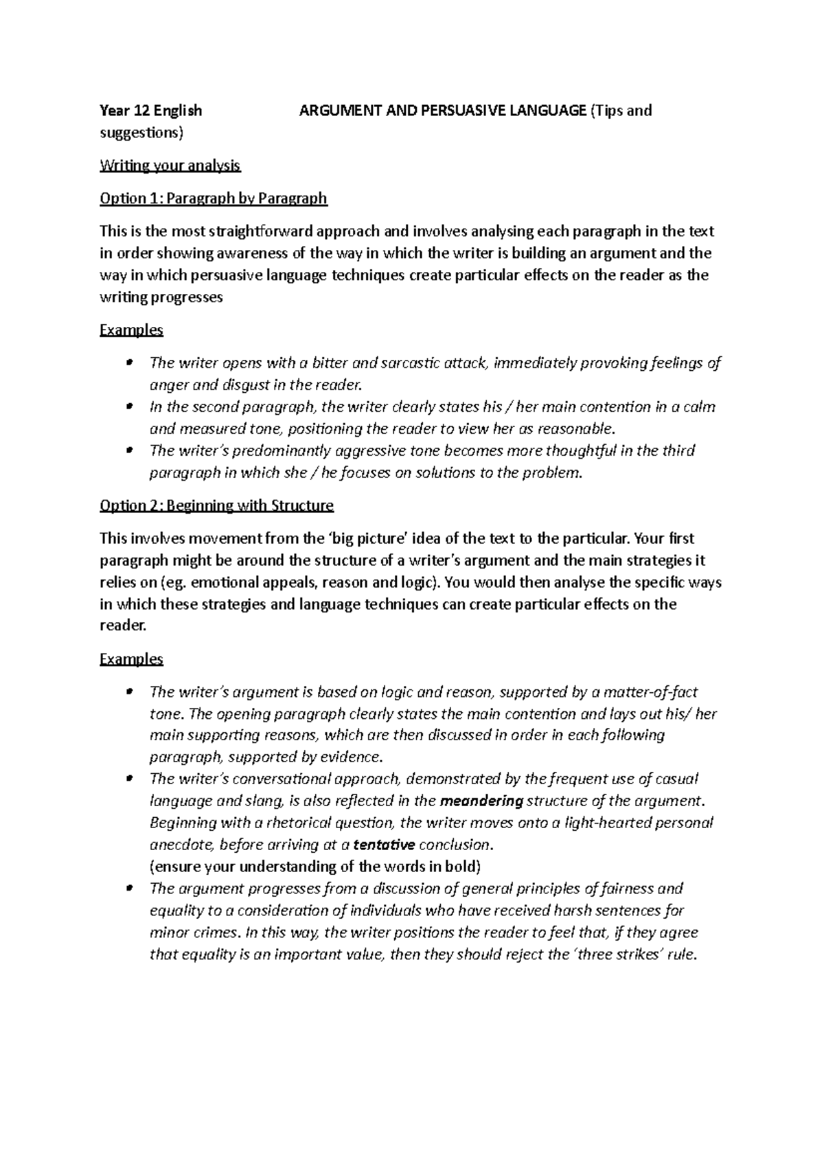 Year 12 English Argument & Persuasive Language Analysis Tips - Studocu