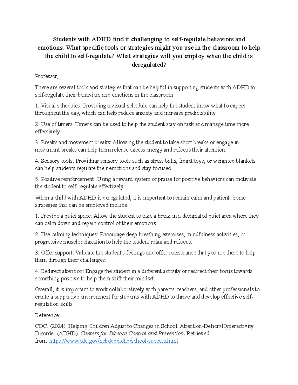 Strategies for Self-Regulation in ADHD: Discussion Q 4.1 - Studocu