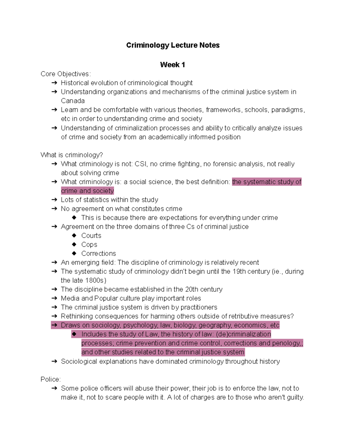 CRIM101: Criminology Lecture Notes and Key Concepts Summary - Studocu