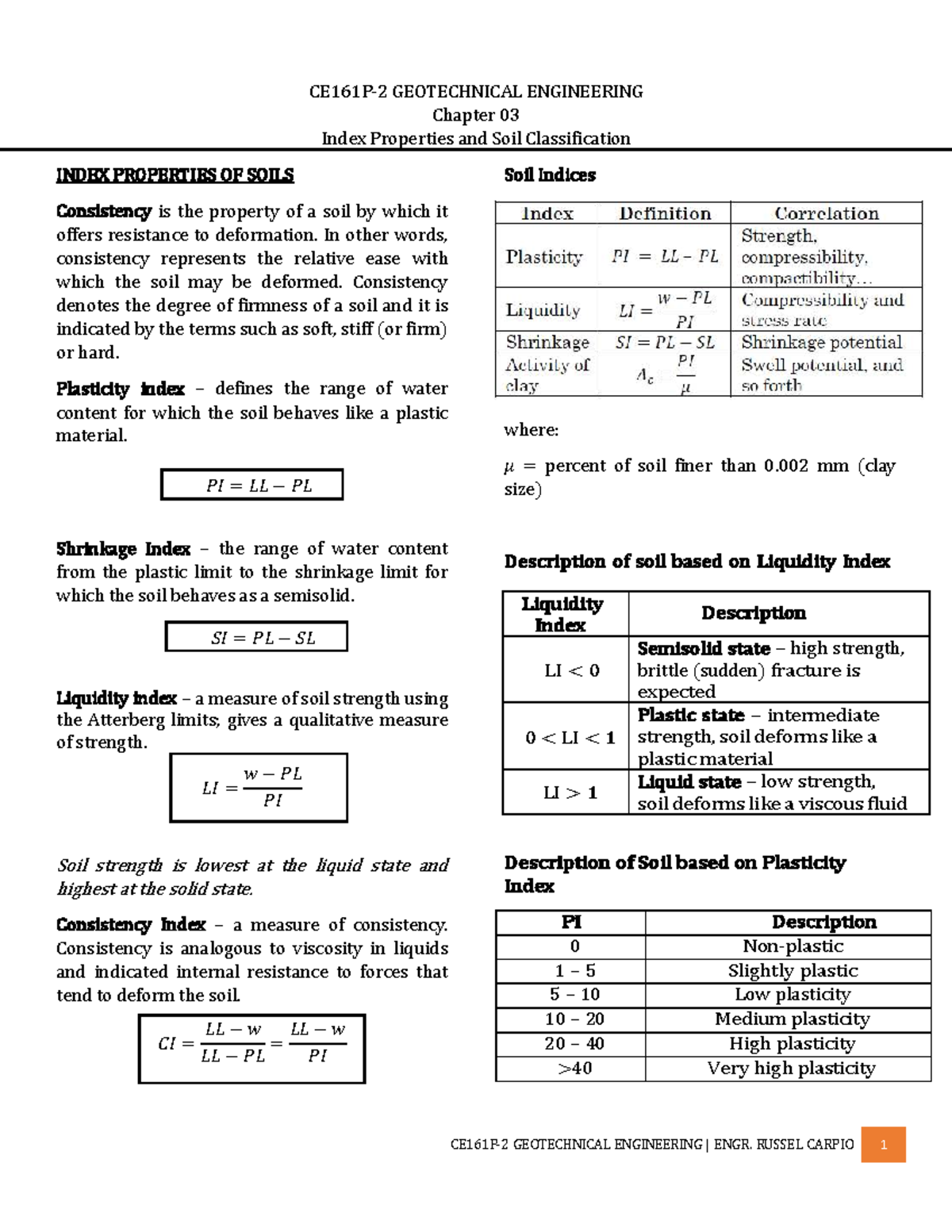 CE161P Geotechnical Engineering Chapter 03: Soil Index Properties ...