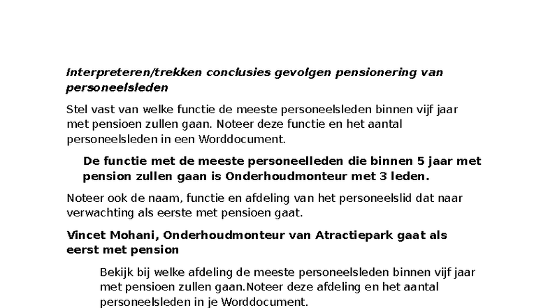 Conclusies Gevolgen Pensionering Personeelsleden - Samenvatting ...