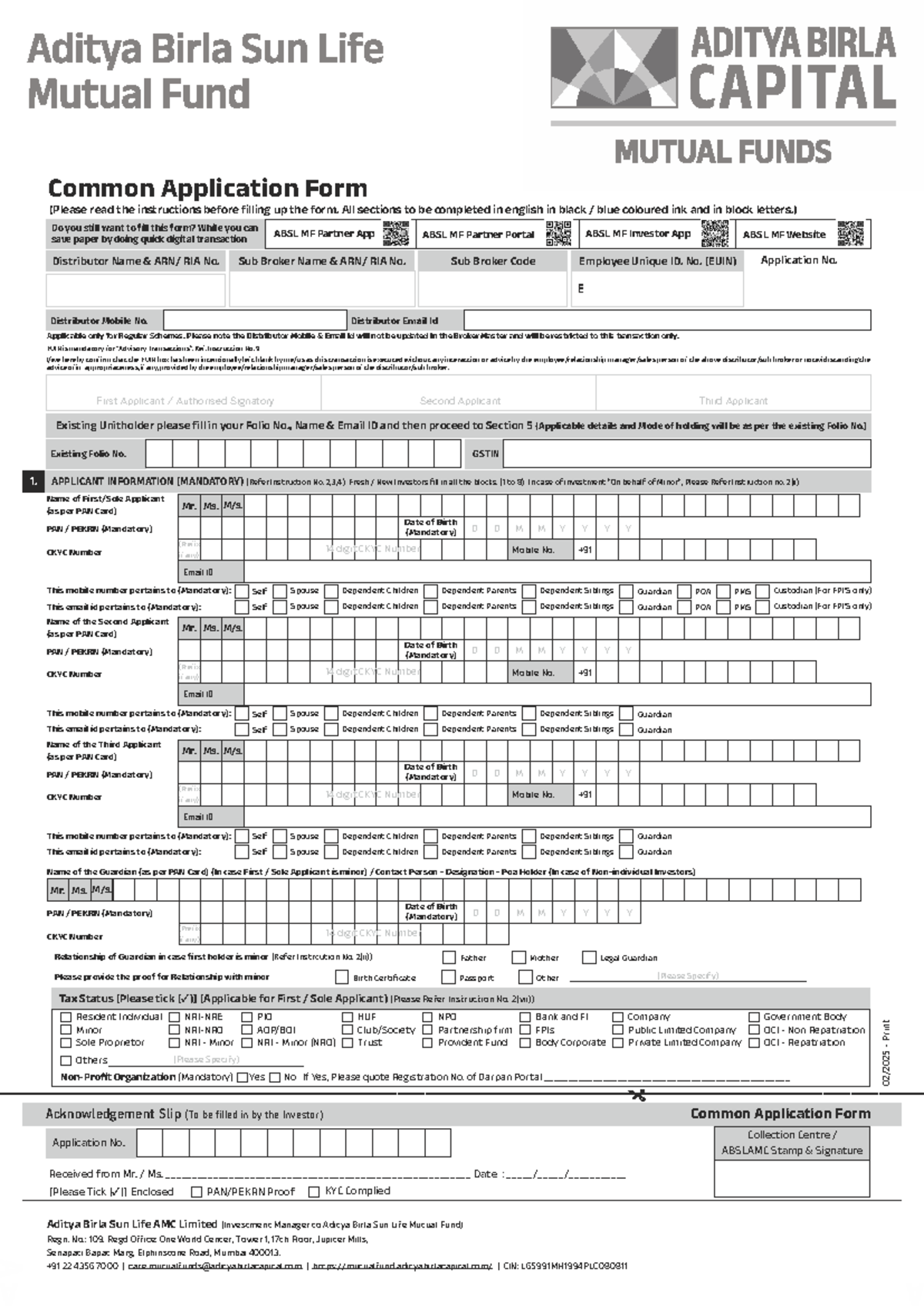 Common Application Form for Aditya Birla Sun Life Mutual Fund - Studocu