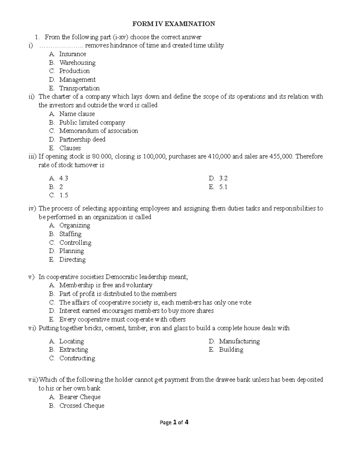Commerce Series 3 - Do it - FORM IV EXAMINATION From the following part ...