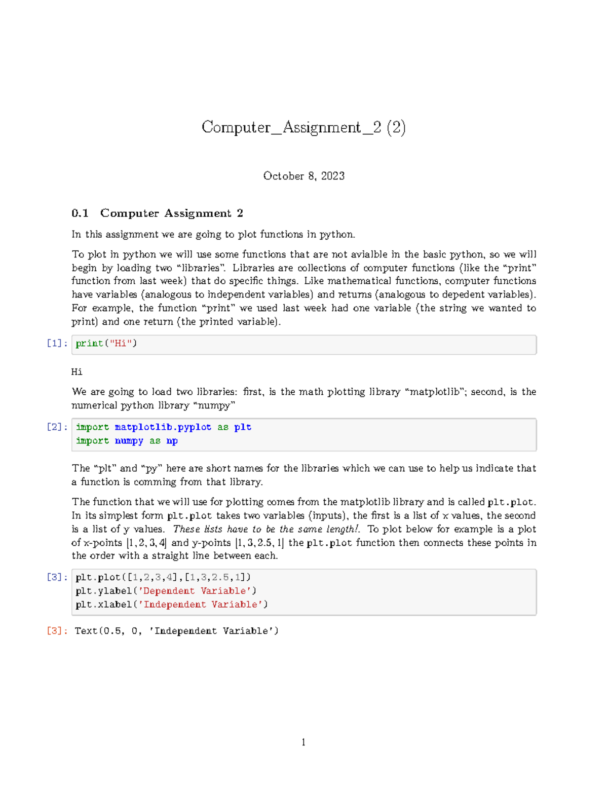 Computer Assignment 2: Plotting Functions with Python Libraries - Studocu