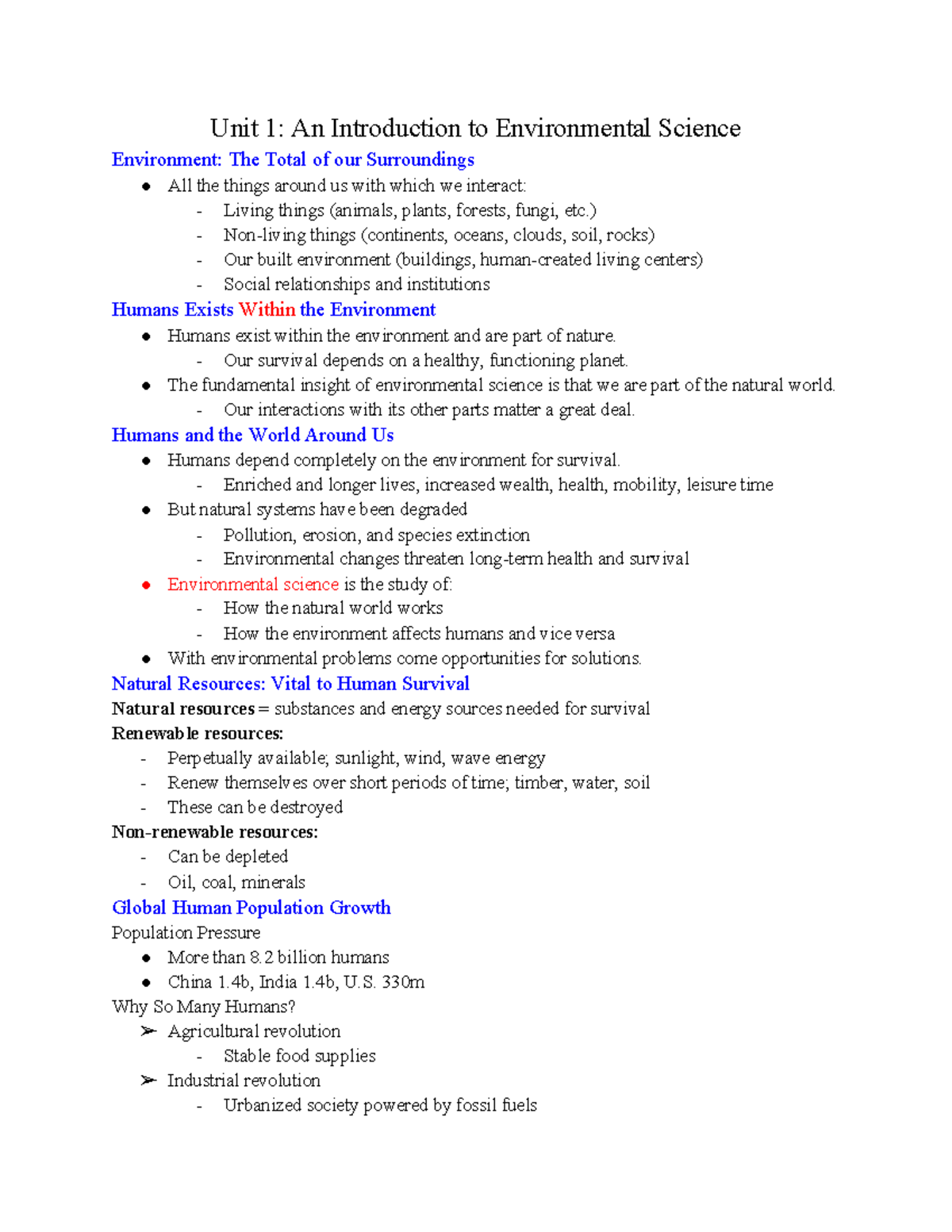 Unit 1: Introduction to Environmental Science and Key Concepts - Unit 1 ...