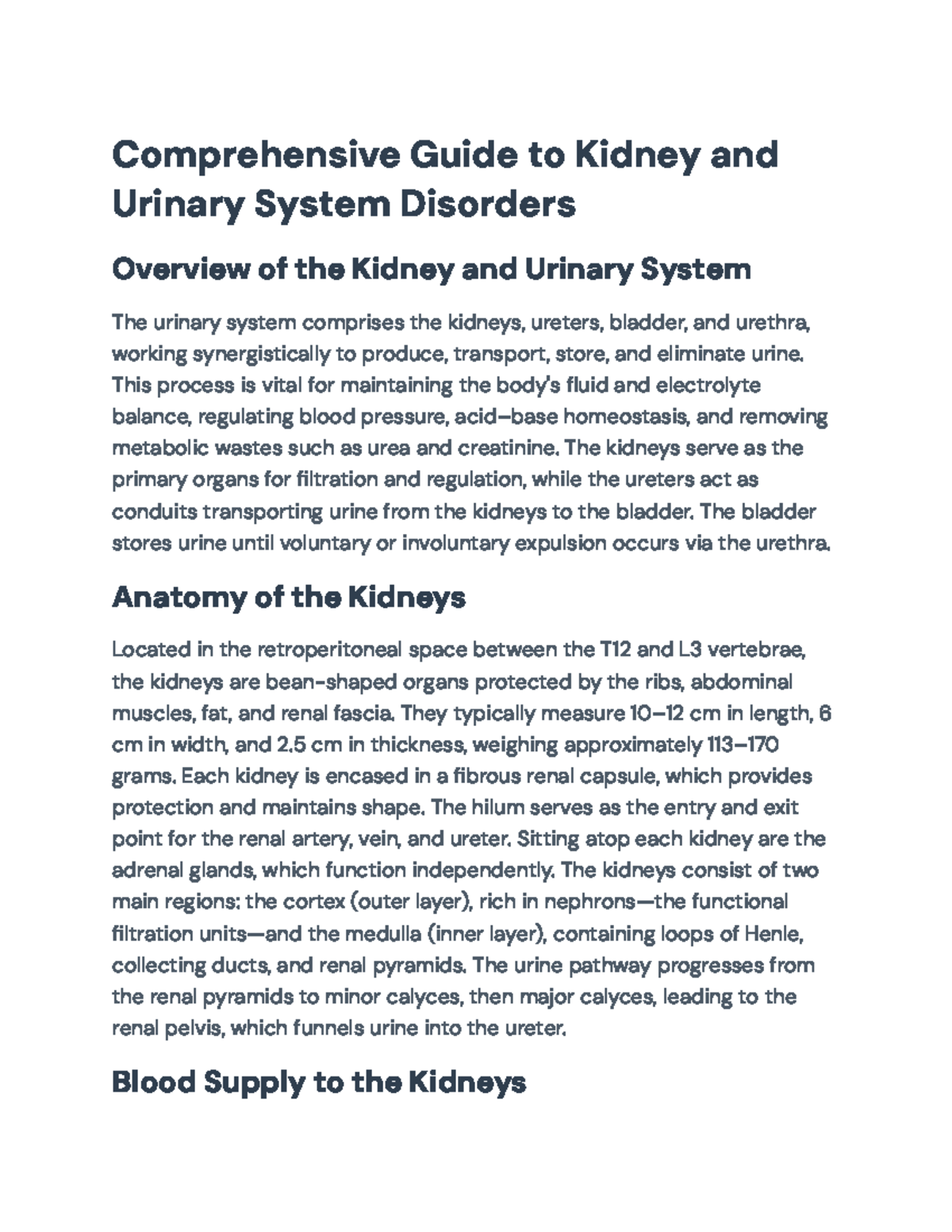 Comprehensive Overview of Kidney & Urinary System Disorders - Studocu