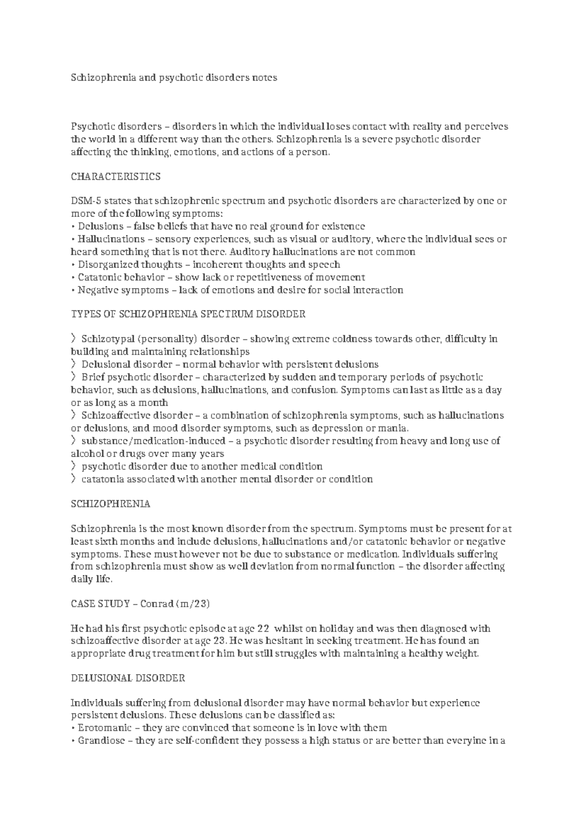 ALevel Psychology CIE: Schizophrenia & Psychotic Disorders Notes - Studocu