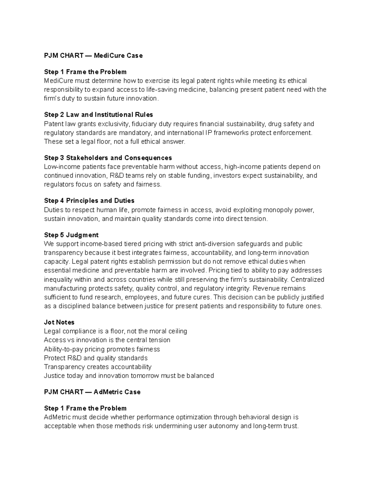 PJM CHART — Ethical Decision-Making Cases - Studocu