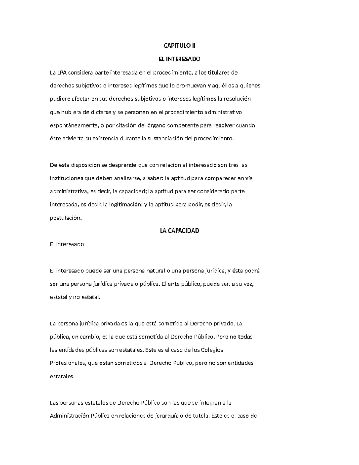 CAPITULO II: EL INTERESADO EN LA JUSTICIA ADMINISTRATIVA - Studocu