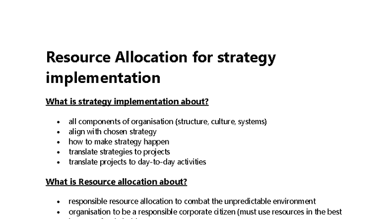 Resource Allocation for Strategy Implementation: A Southern African ...