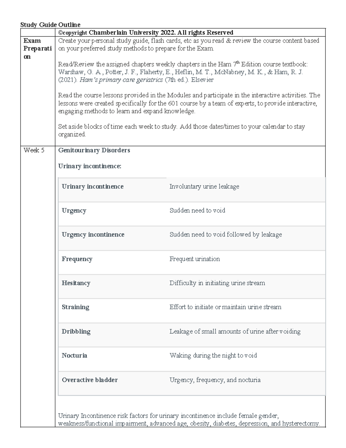601-Study-Guide-Final-1 2 - Study Guide Outline ©copyright Chamberlain ...