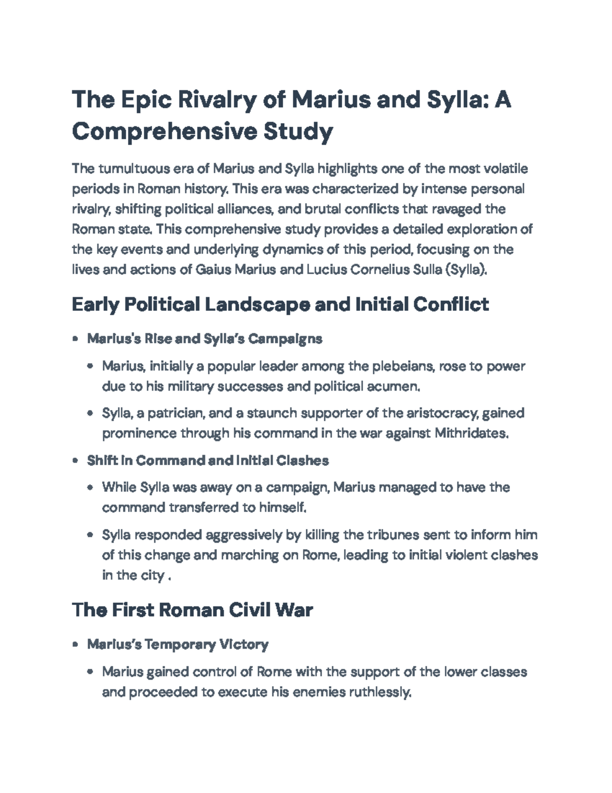 The Epic Rivalry of Marius & Sylla: A Study of Roman Politics - Studocu