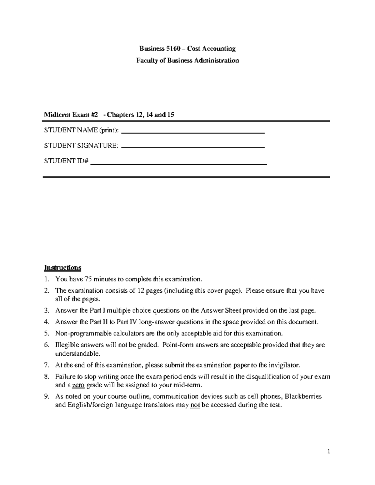 B5160 Midterm Exam #2 Study Guide - Cost Accounting (F2019) - Studocu