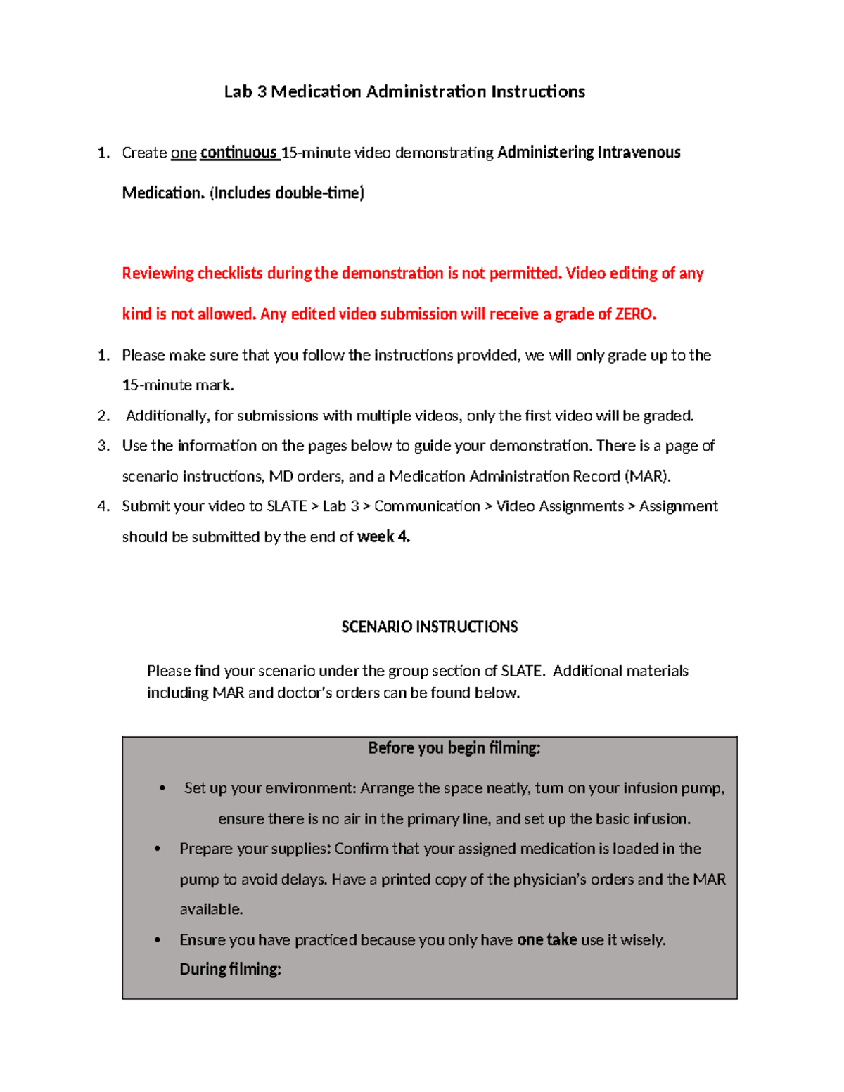 Lab 3: IV Medication Administration Video Demo Instructions - Studocu