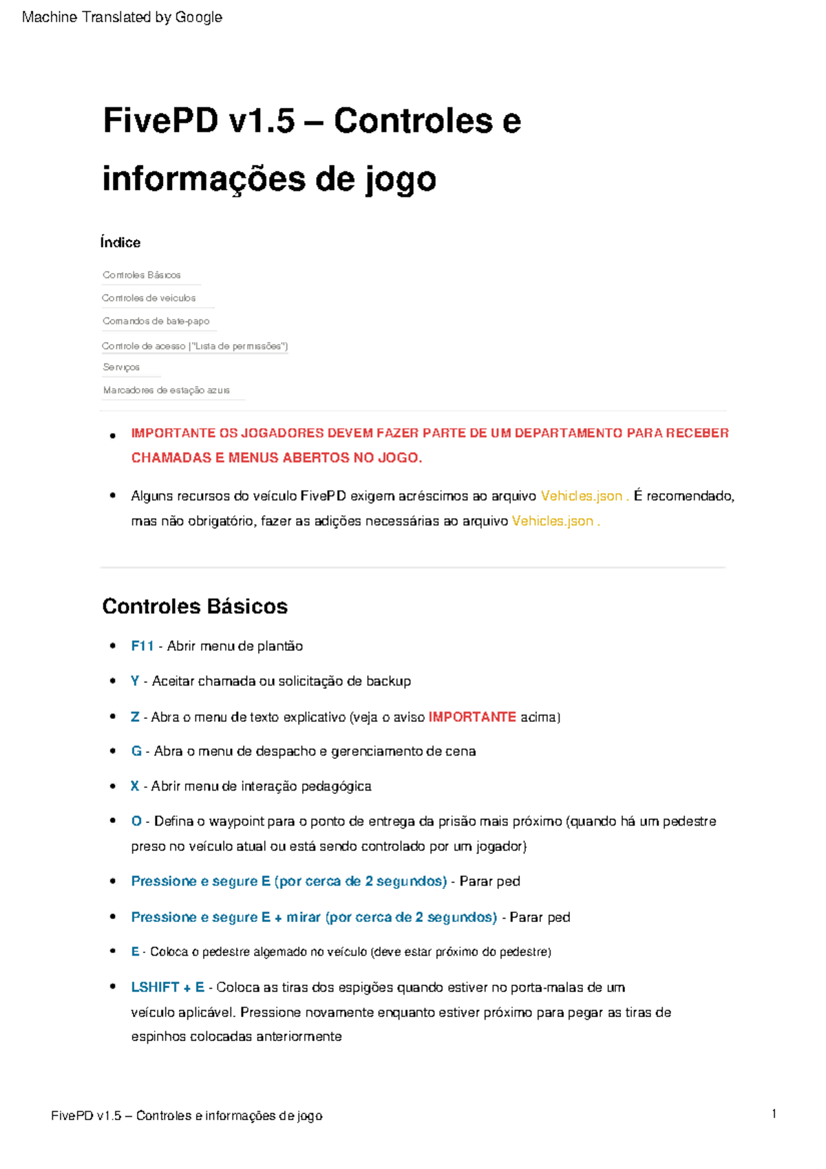 FivePD v1.5: Controles e Informações de Jogo - Guia Completo - Studocu