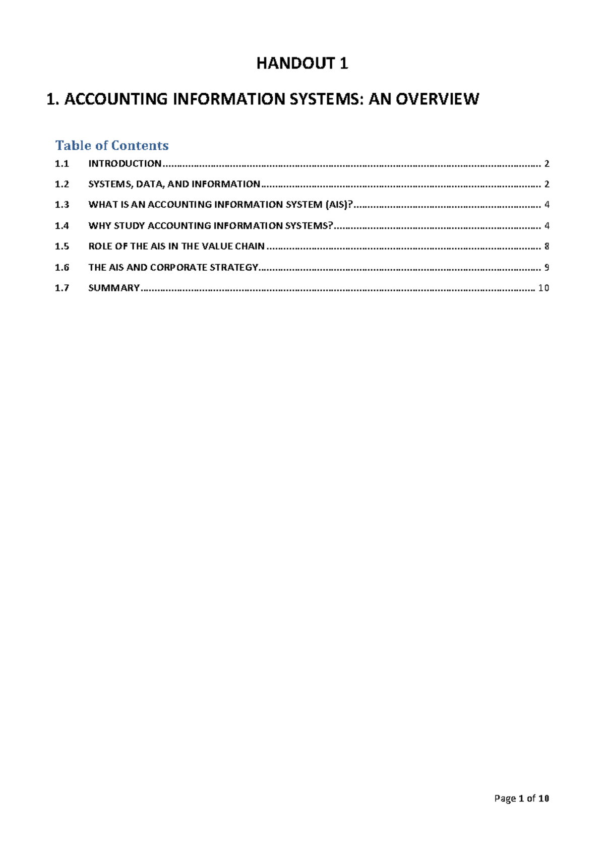 Lecture Handout 2 2011 Accounting Information Systems AN Overview - 1 ...