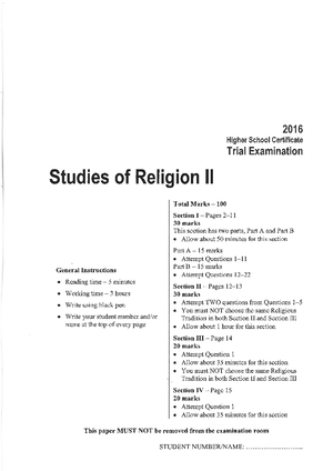 Sor 2 preliminary notes - SOR – The Nature of Religion Religion is a ...