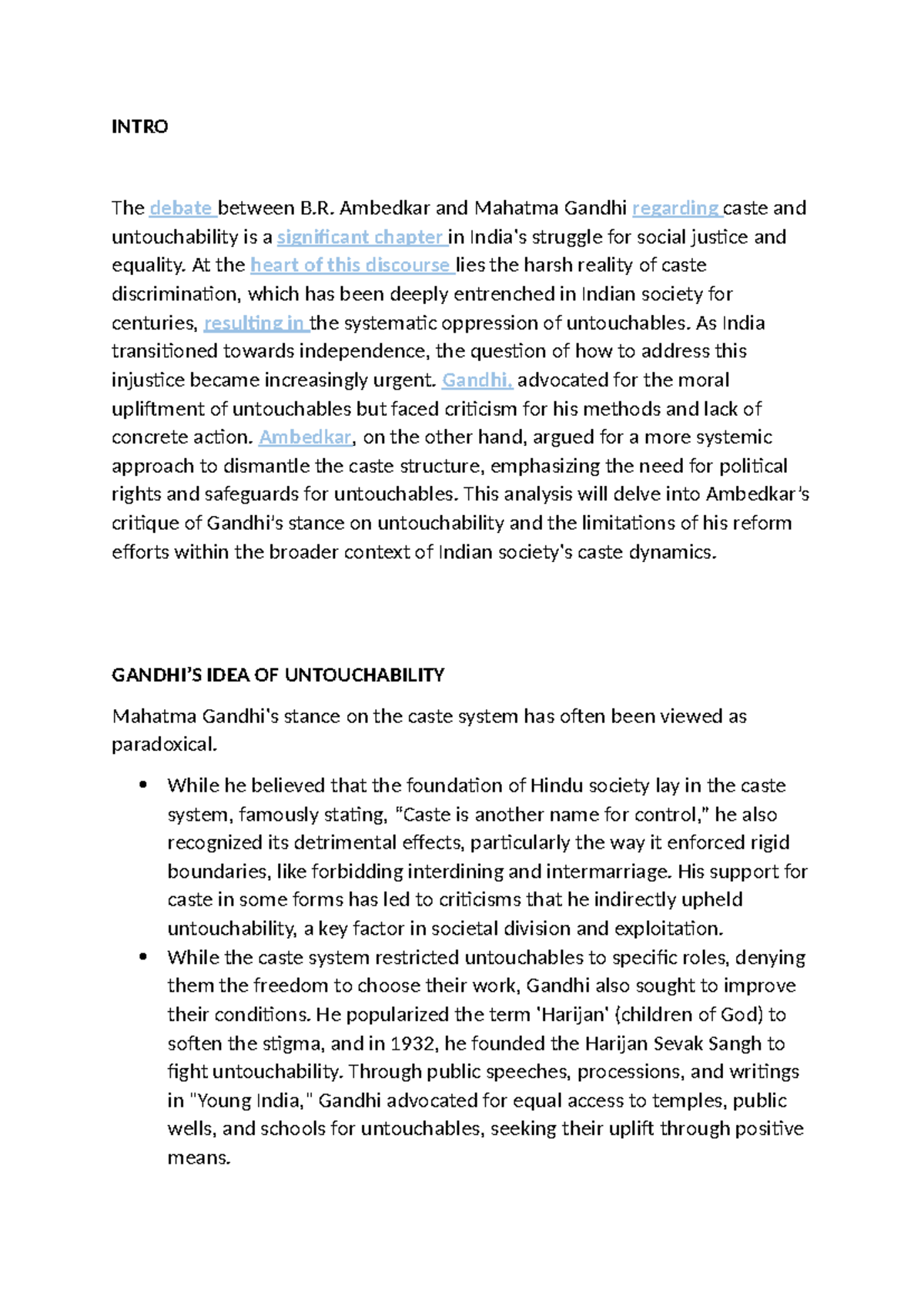 Ambedkar vs. Gandhi: Caste, Untouchability, and Social Justice (Test 1 ...