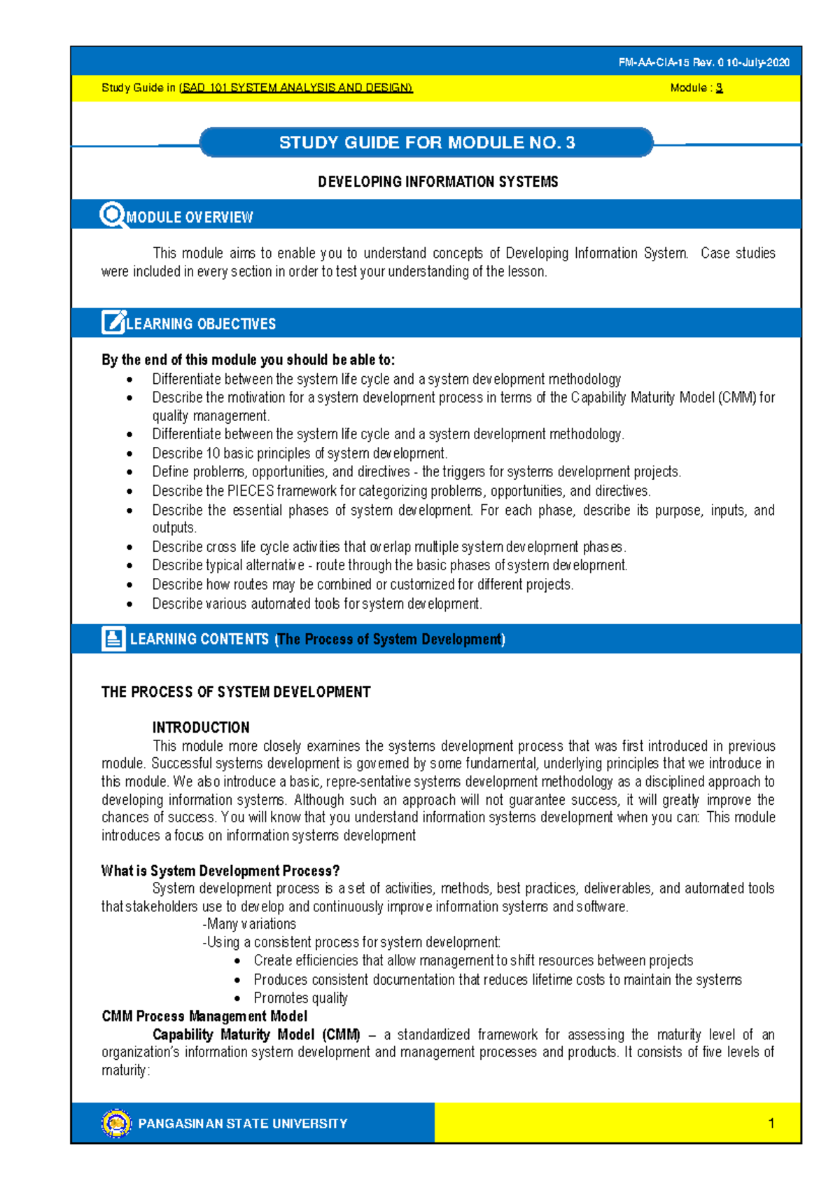 SAD-101-Study-Guide Module-3 - Study Guide in (SAD 101 SYSTEM ANALYSIS ...